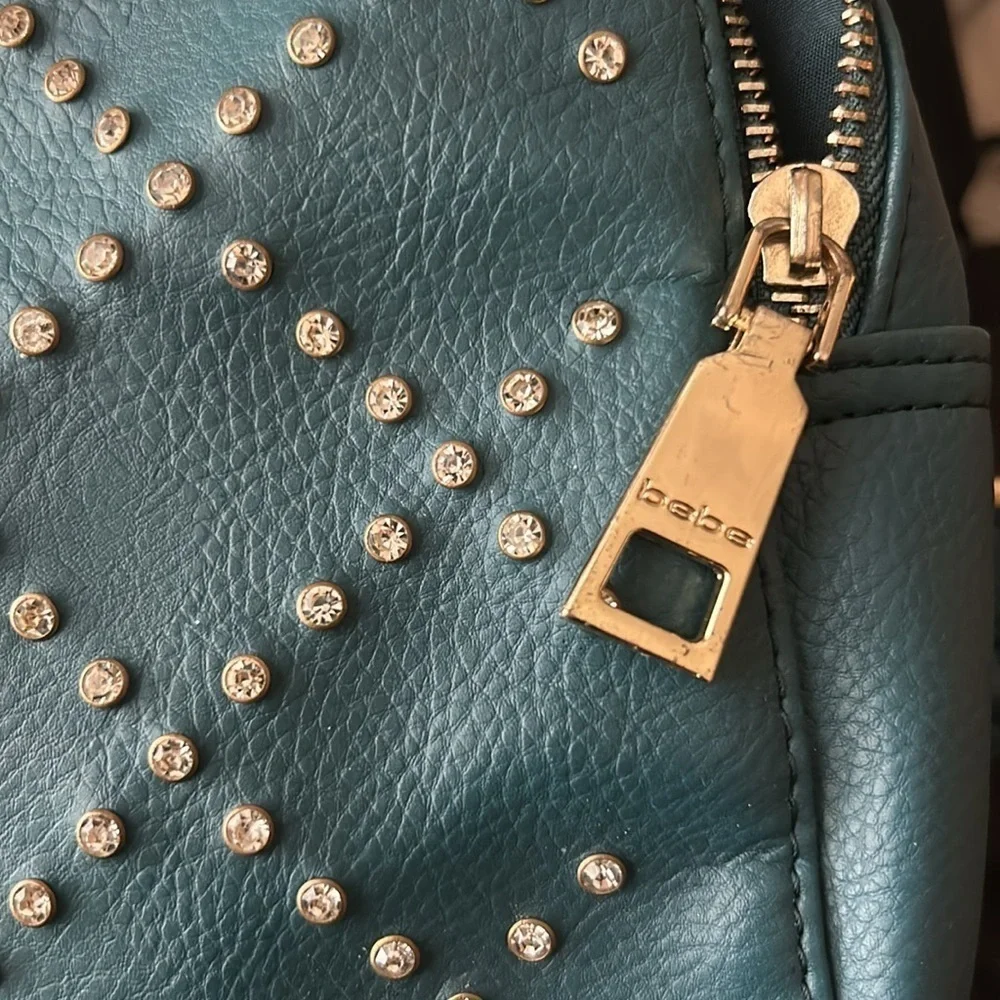 Bebe Teal Rhinestone Backpack Purse
